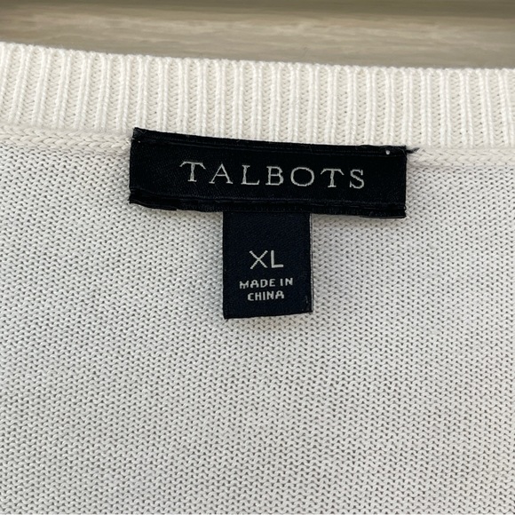 Talbots Black and White Stripe Ruffle Nautical Coastal Cardigan Size XL - Picture 4 of 7